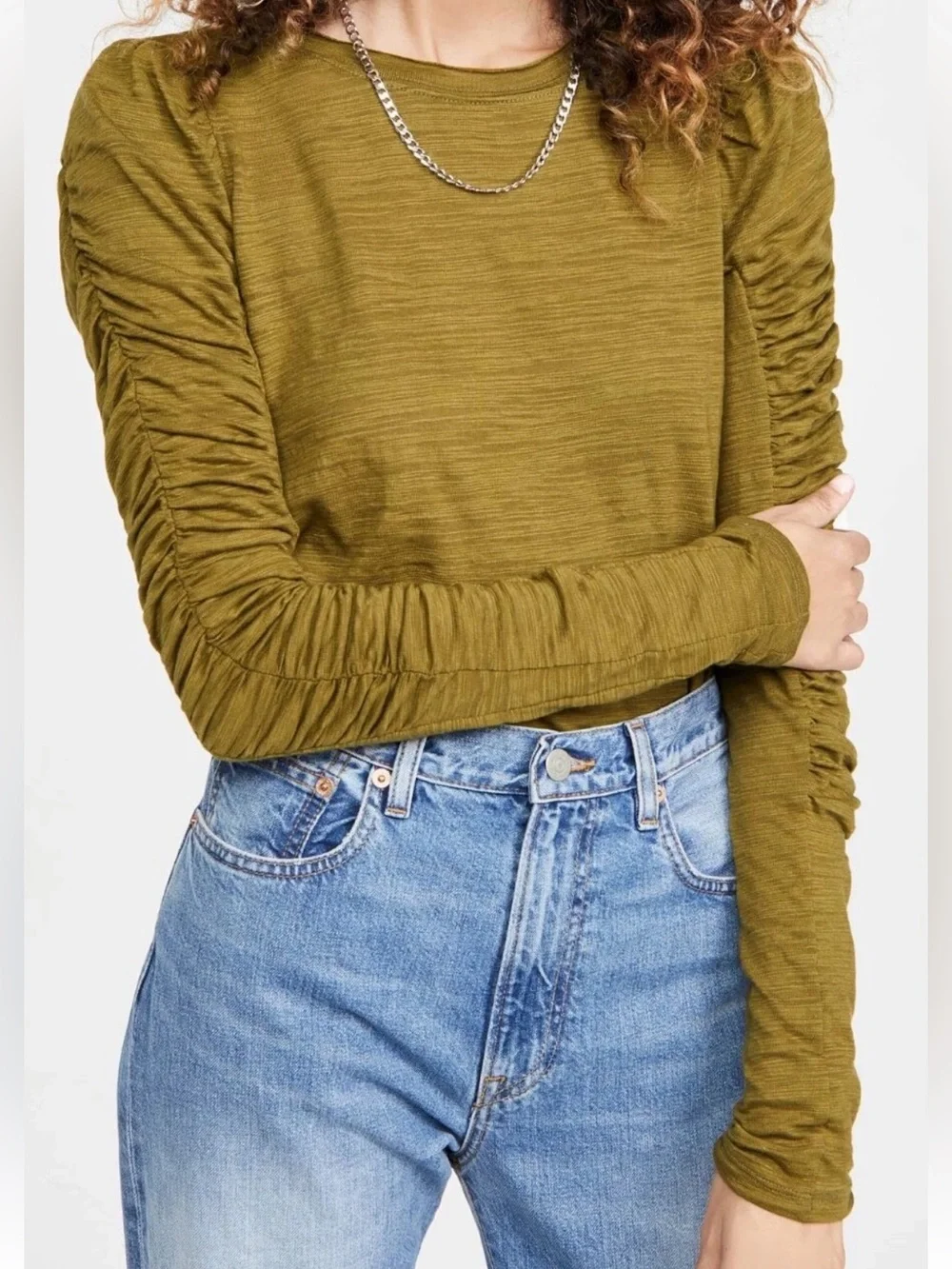 Free People We The Free Natasha Ruched Long Sleeve Top Boho Preppy Cotton Size S